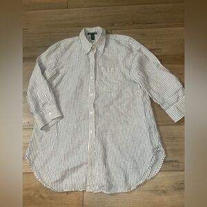 Ralph Lauren Womens Shirt Linen Blend Striped Coastal Nautical Beach Peppy L